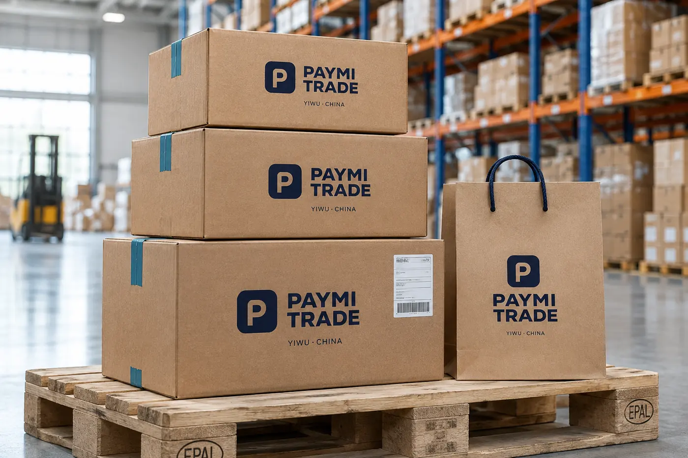 PAYMI TRADE boxes at our Yiwu warehouse